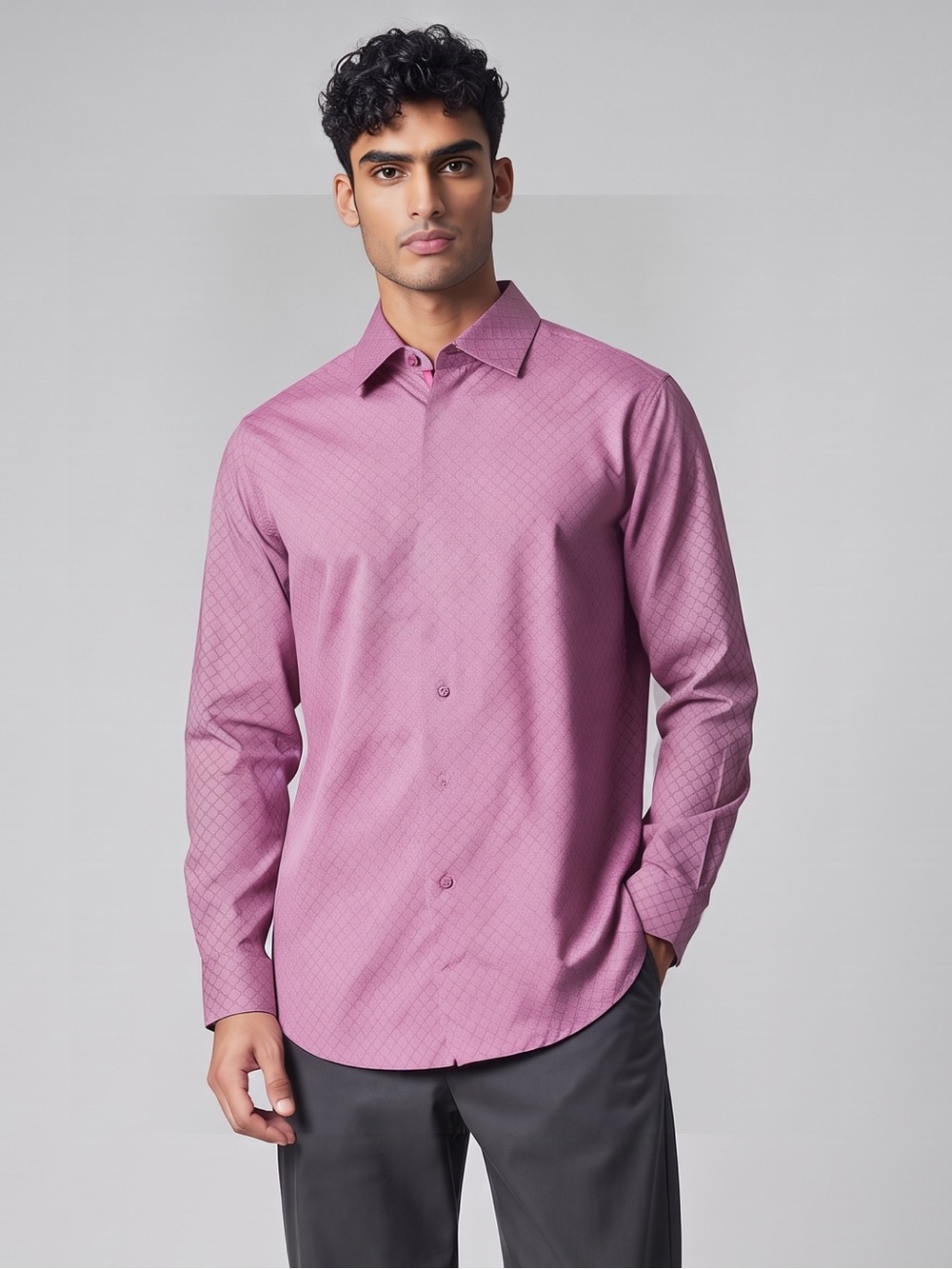 Men's Tailored Dress Shirt in Mauve Pink